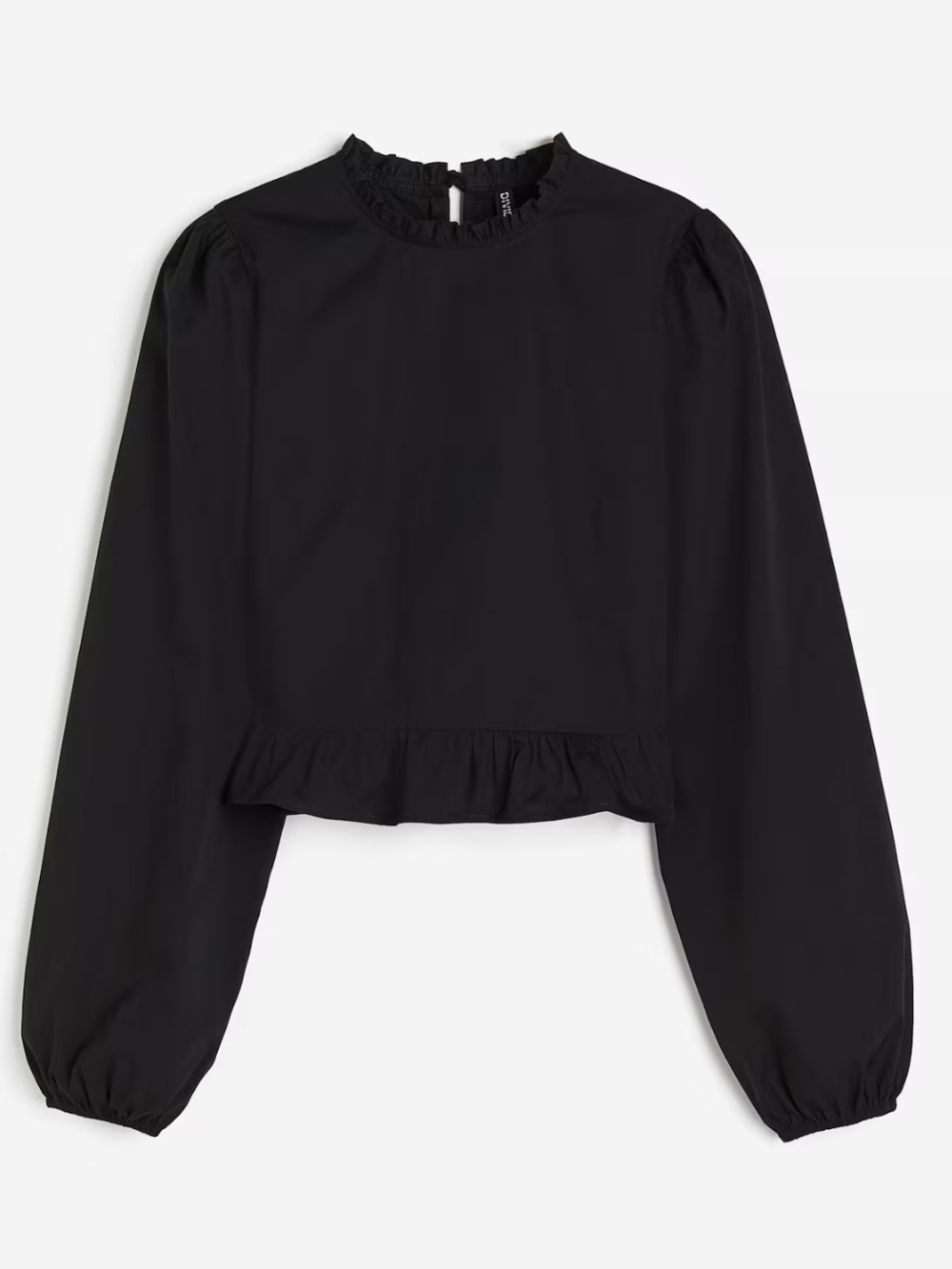 H&M Divided Black Ruffle Trim Long-Sleeve Puff Sleeve Blouse | S